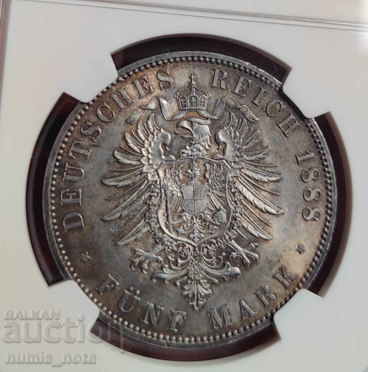 Доставка на 5 марки 1888 година Германия NGC MS 61