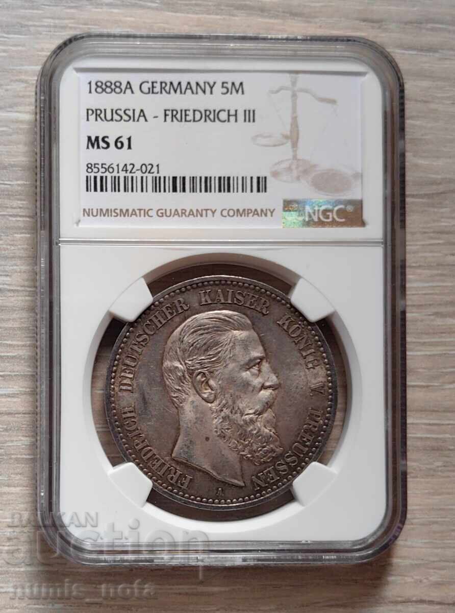 5 марки 1888 година Германия NGC MS 61