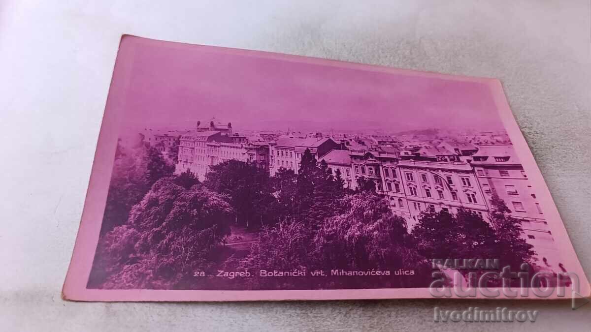 Cartolină Zagreb Grădina Botanică. Strada Mihanovićeva