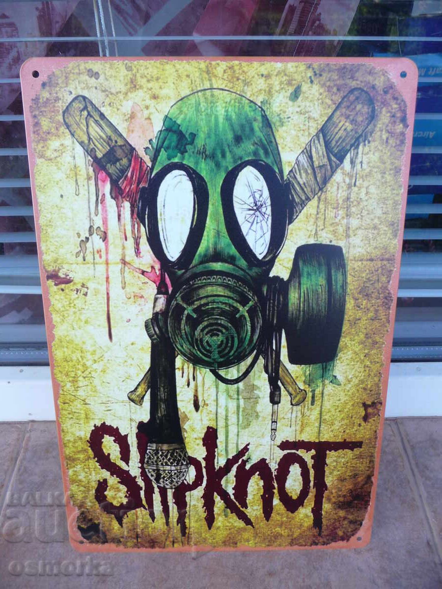Μεταλλική πινακίδα μουσική Slipknot μέταλ μάσκες ρόπαλα αντιστάσεις