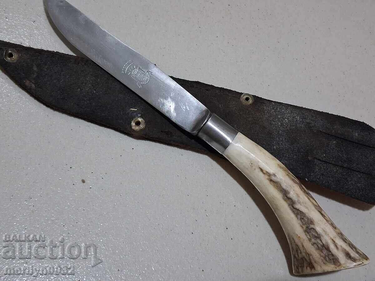 Licitație Cuțit de vânătoare german cu teacă, mâner din corn de cerb