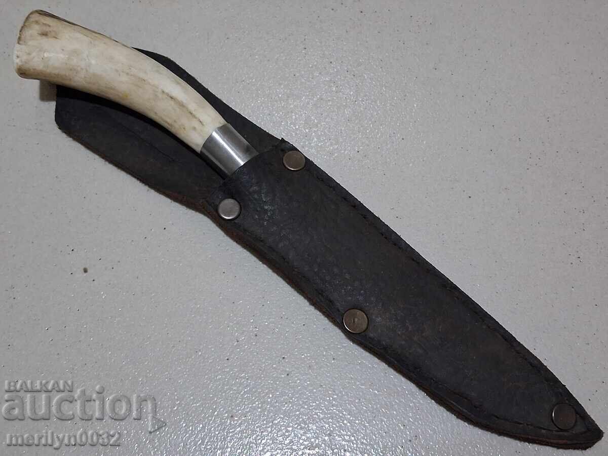 Cuțit de vânătoare german cu teacă, mâner din corn de cerb - 6