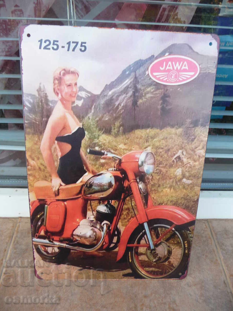Metal sign motorcycle JAWA 125-175 cubic cm advertisement girl plan