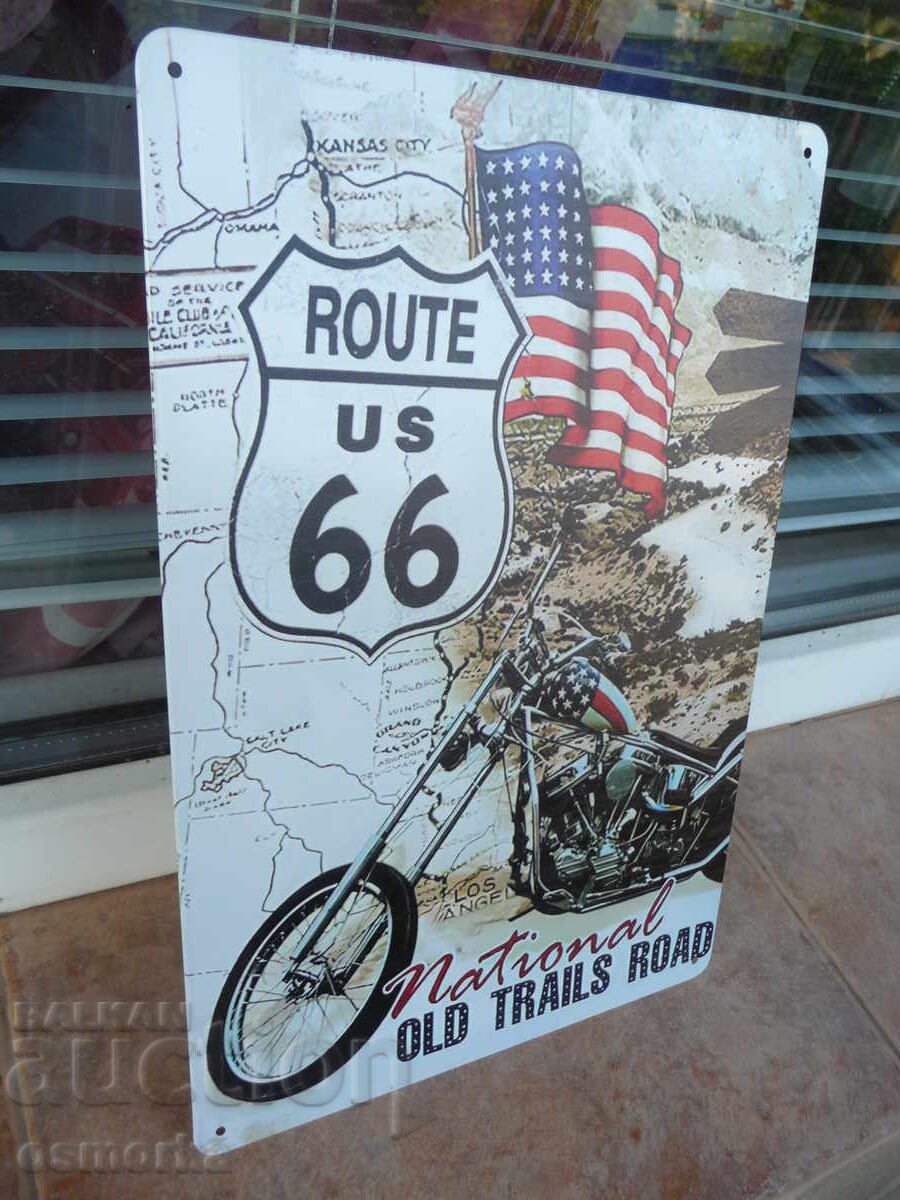 Μεταλλική πινακίδα μηχανής Route 66 αυτοκινητόδρομος Αμερική οδήγηση με τιμή 18.00 BGN | € 9.20