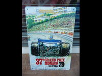 Placă metalică mașină Monaco 1979 raliu formula 1 Gran Prix scris