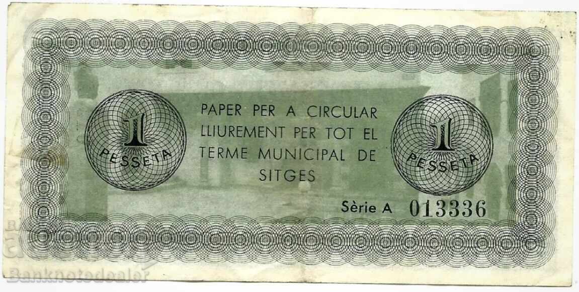Spain Sitges 1 Peseta 1937 Banknote Local Cata with price 65.00 BGN | € 33.23