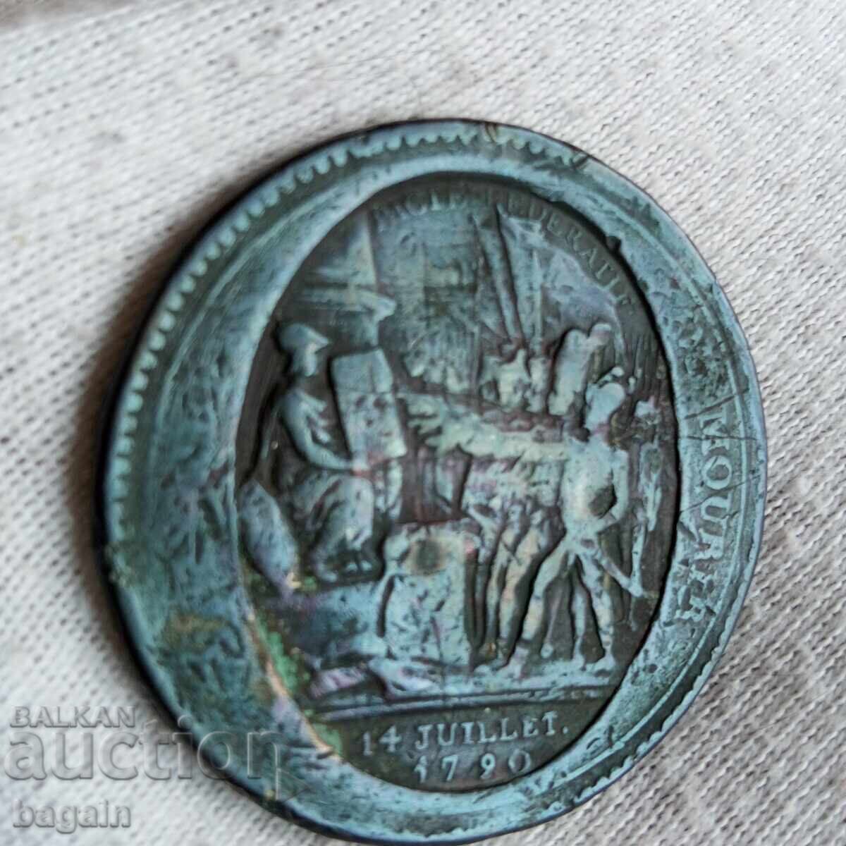 Medalie revoluționară rară din 1792 Medalie revoluționară rară din 1792