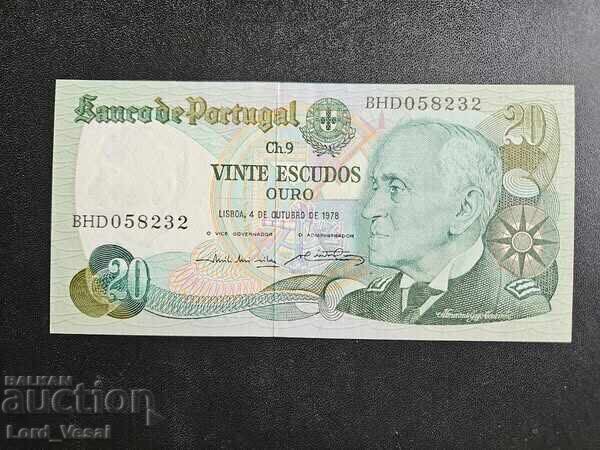 Portugal 20 Escudos 1978 9th Print UNC