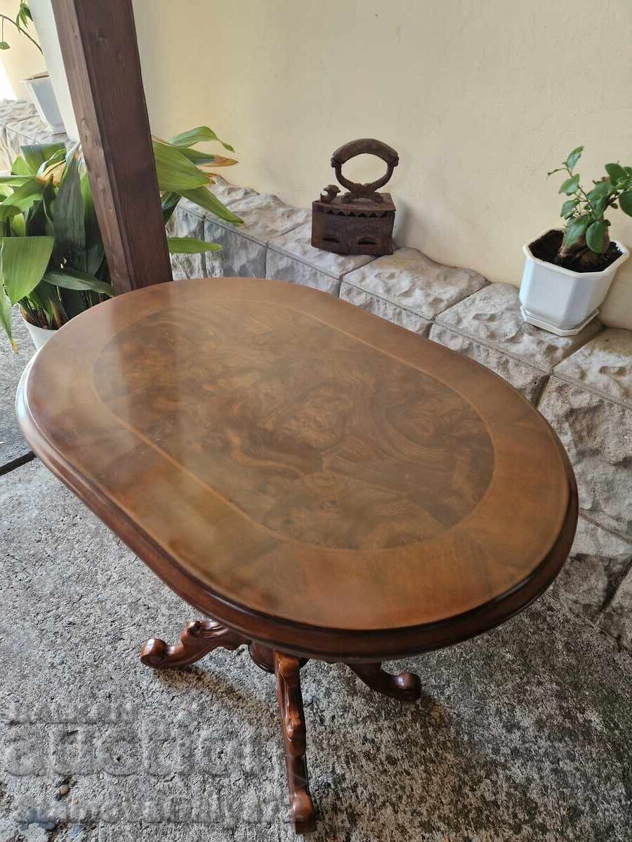 Wonderful antique English wooden table with inlay - 5