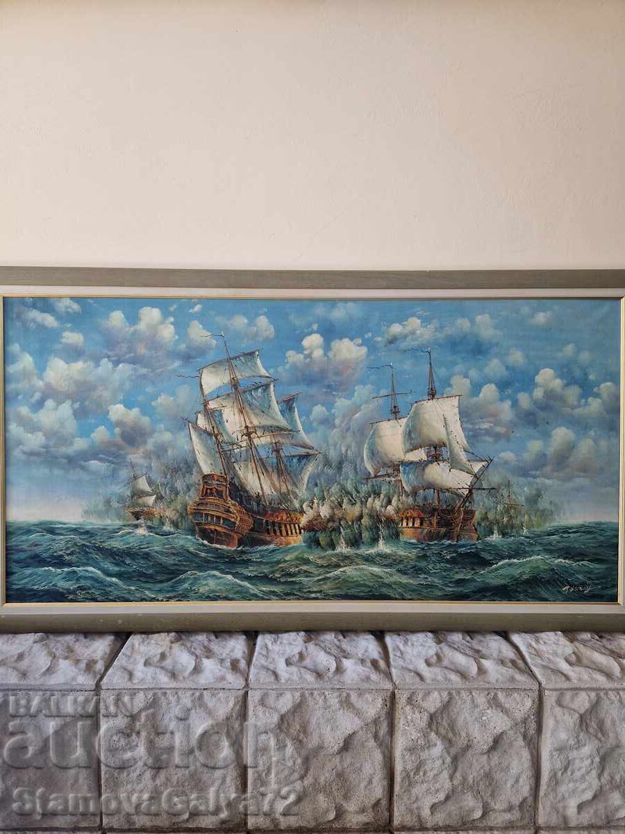 Auction  Huge antique original oil on canvas painting