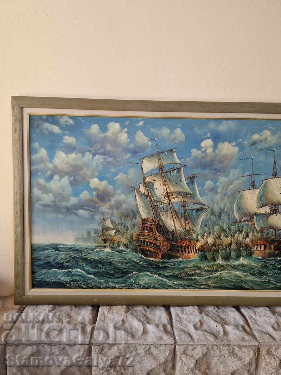 Huge antique original oil on canvas painting - 5