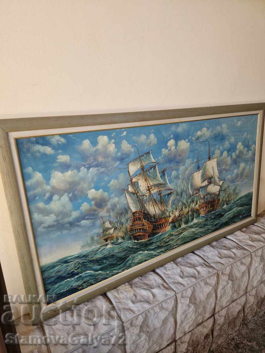 Huge antique original oil on canvas painting - 6