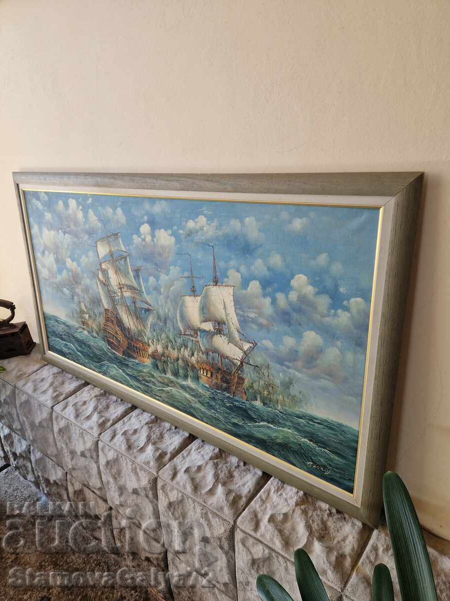 Huge antique original oil on canvas painting - 7