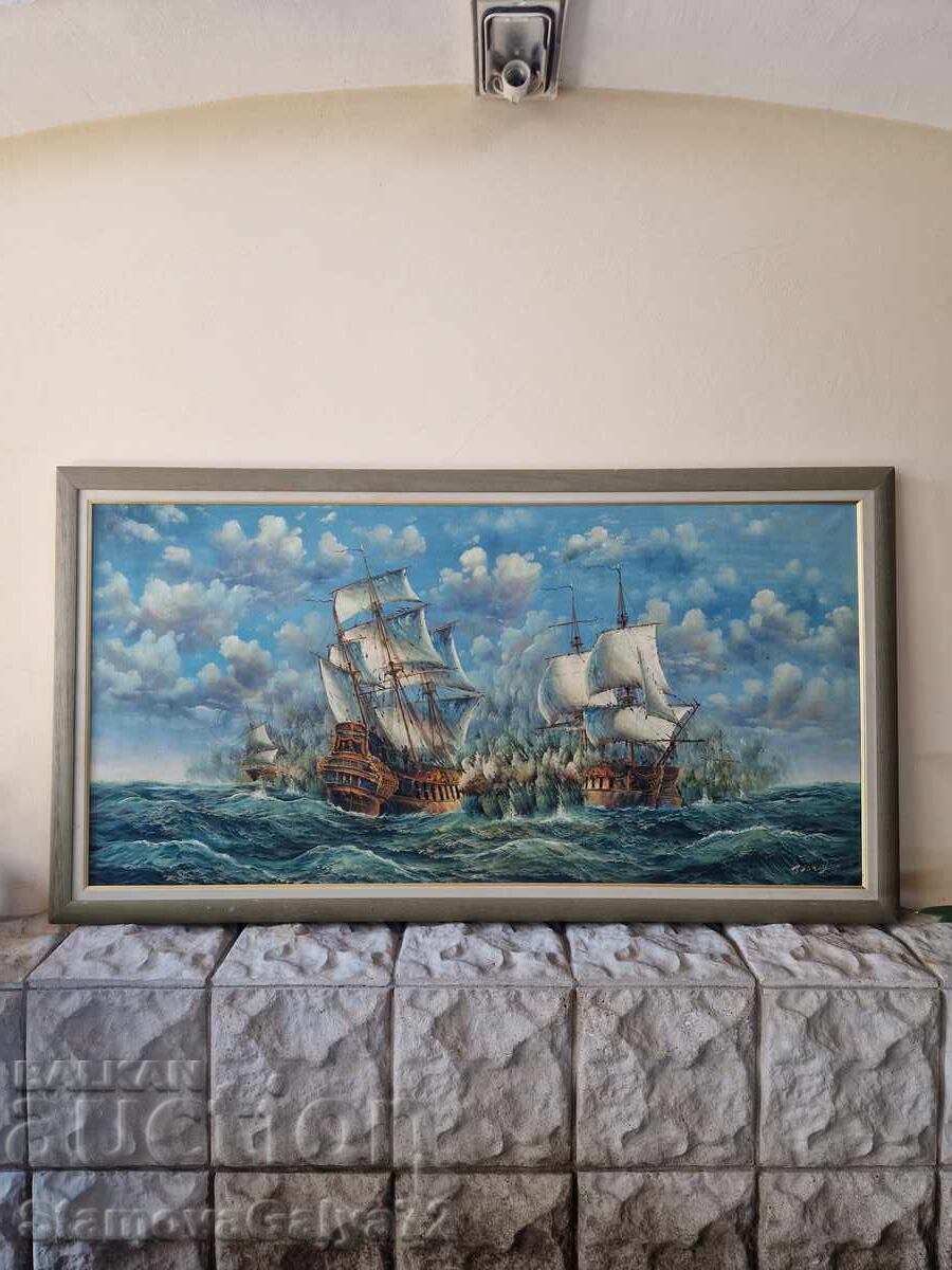 Huge antique original oil on canvas painting