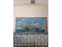 Τεράστια αντίκα πρωτότυπη ζωγραφική με λάδι σε καμβά