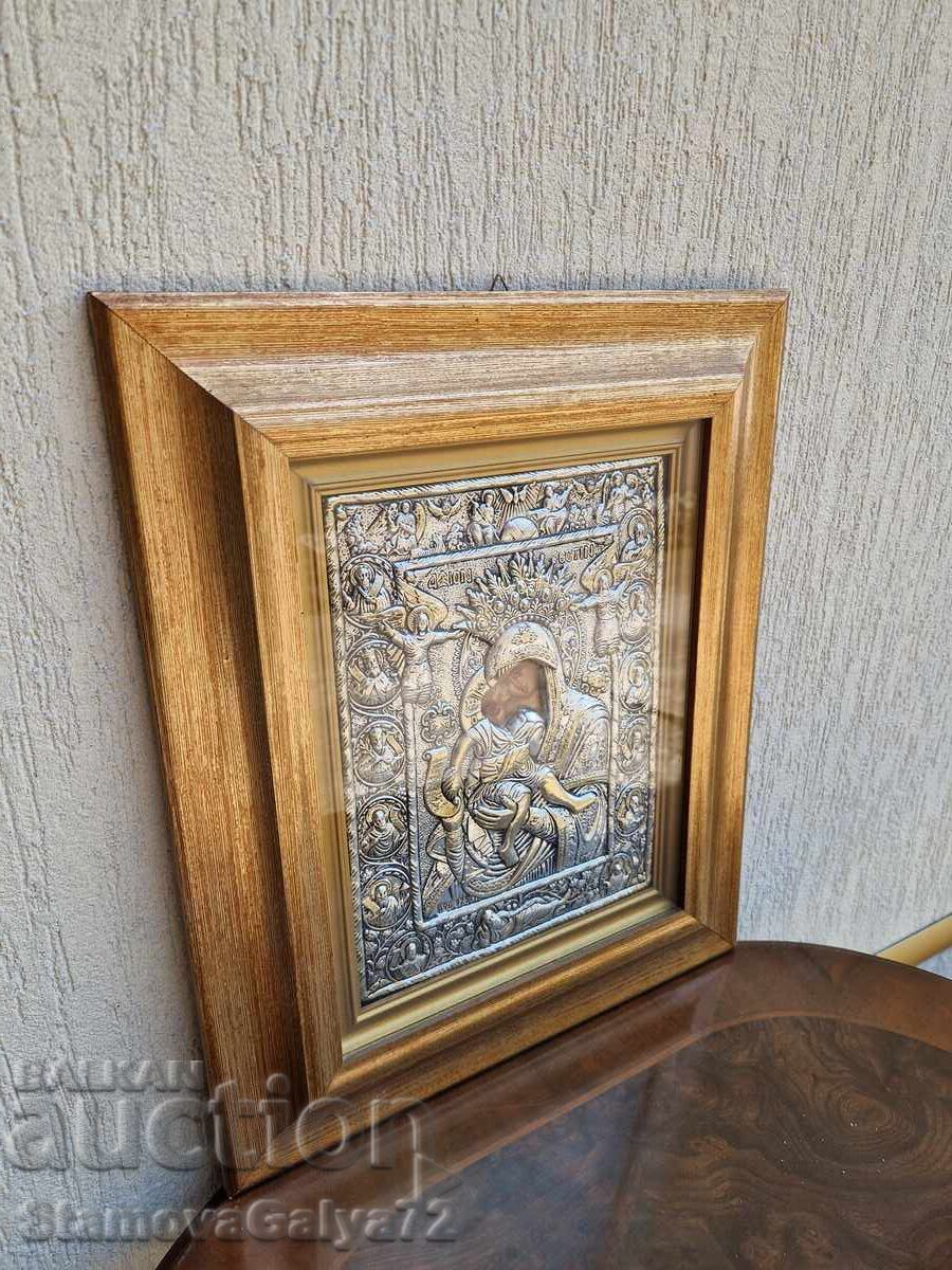 Παράδοση Μεγάλη, αντίκα ασημένια εικόνα με πιστοποιητικό