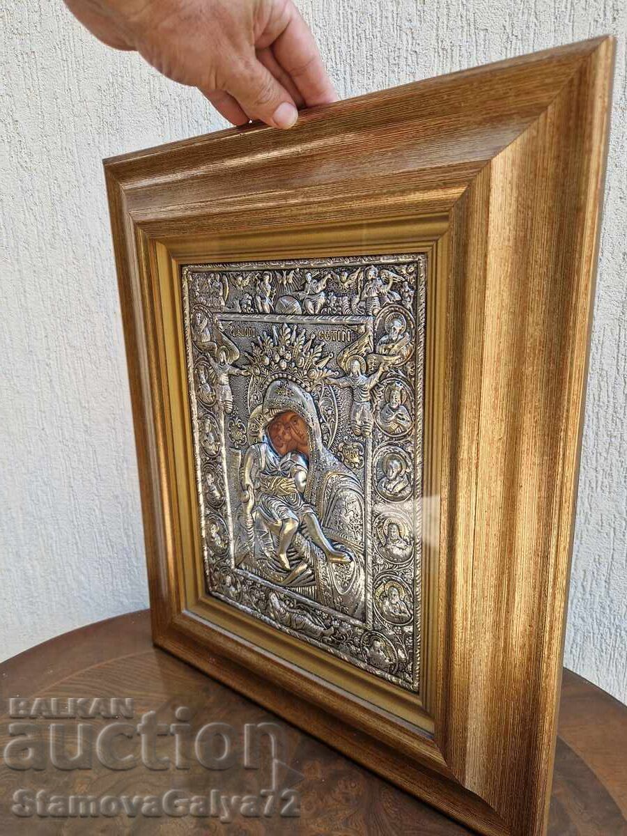 Large antique silver icon with certificate - 5 Large antique silver icon with certificate - 5