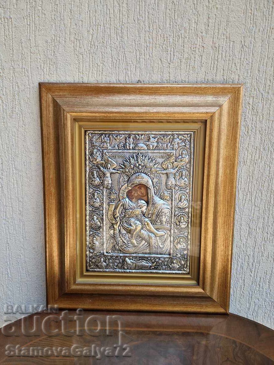 Mare icoană antică de argint cu certificat