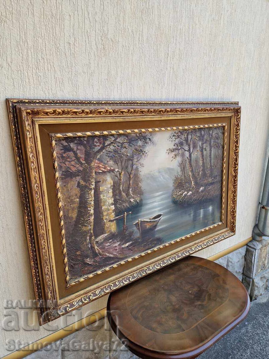 Unique large antique oil on canvas painting - 6