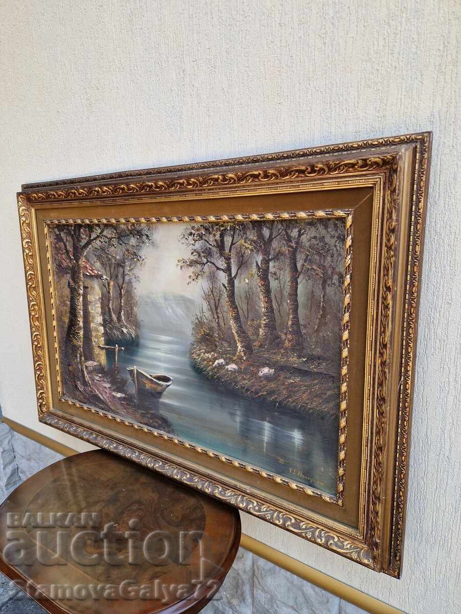 Unique large antique oil on canvas painting - 7