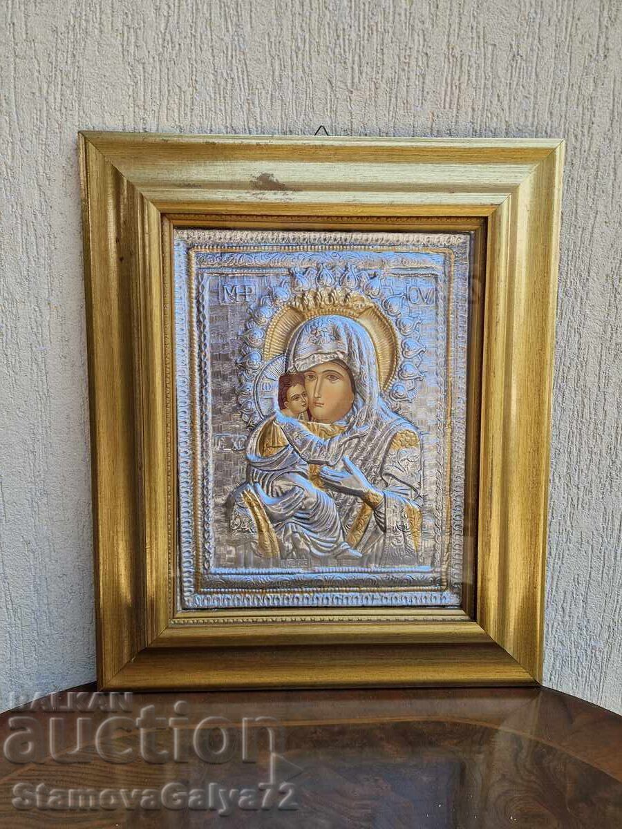 Beautiful large silver icon with certificate