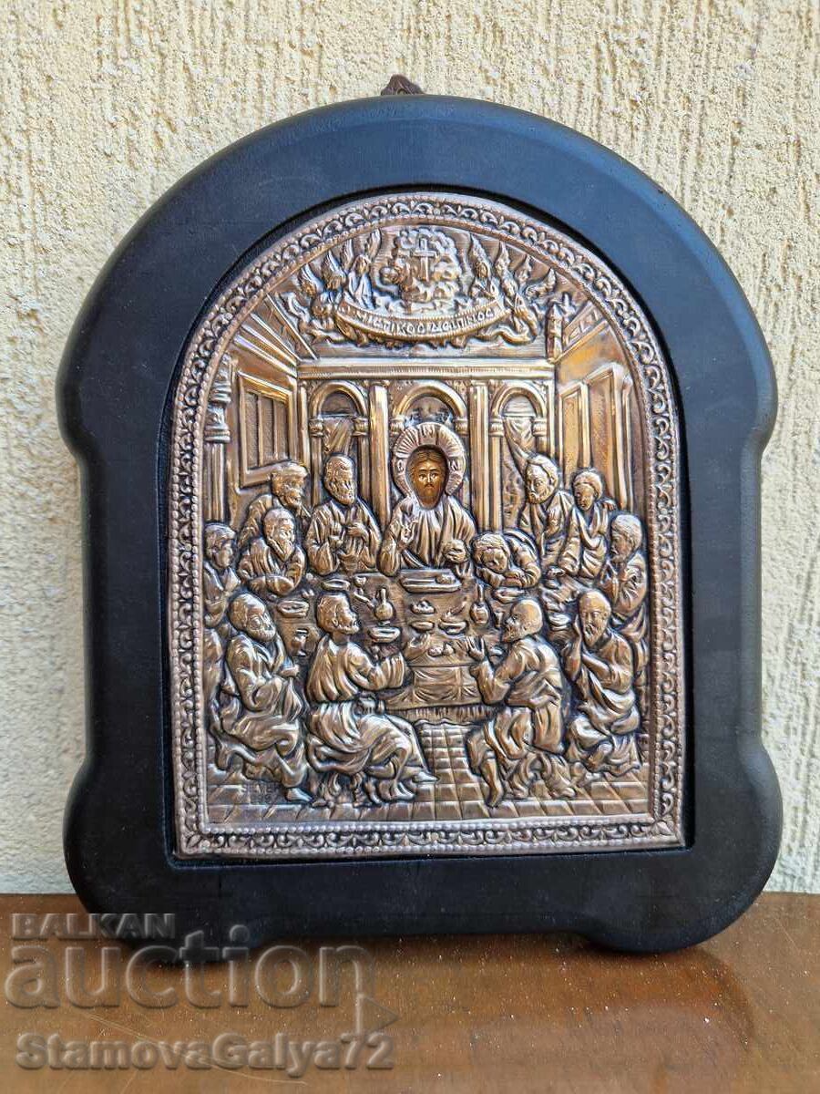 Frumoasă icoană de argint Cina cea de Taină cu certificat cu preț 156.00 BGN | € 79.76