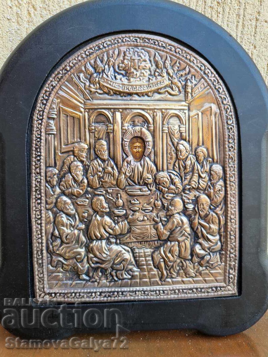 Licitație Frumoasă icoană de argint Cina cea de Taină cu certificat