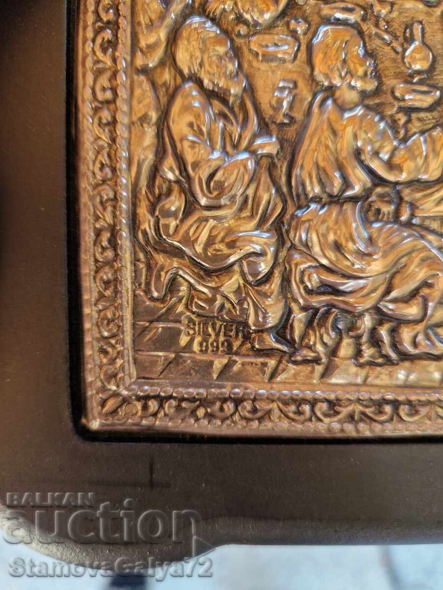 Frumoasă icoană de argint Cina cea de Taină cu certificat - 7