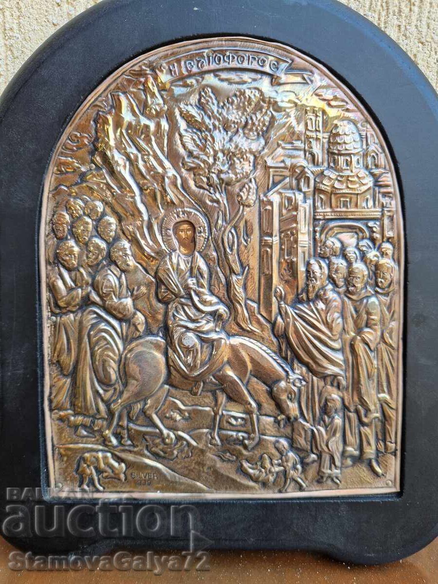 Δημοπρασία Όμορφη ασημένια εικόνα με πιστοποιητικό και σήμανση Δημοπρασία Όμορφη ασημένια εικόνα με πιστοποιητικό και σήμανση