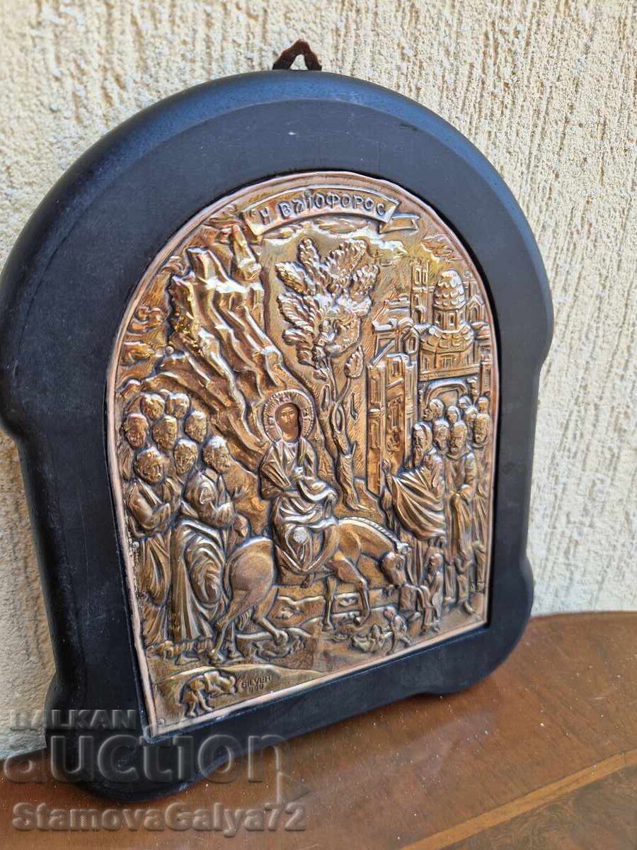 Παράδοση Όμορφη ασημένια εικόνα με πιστοποιητικό και σήμανση