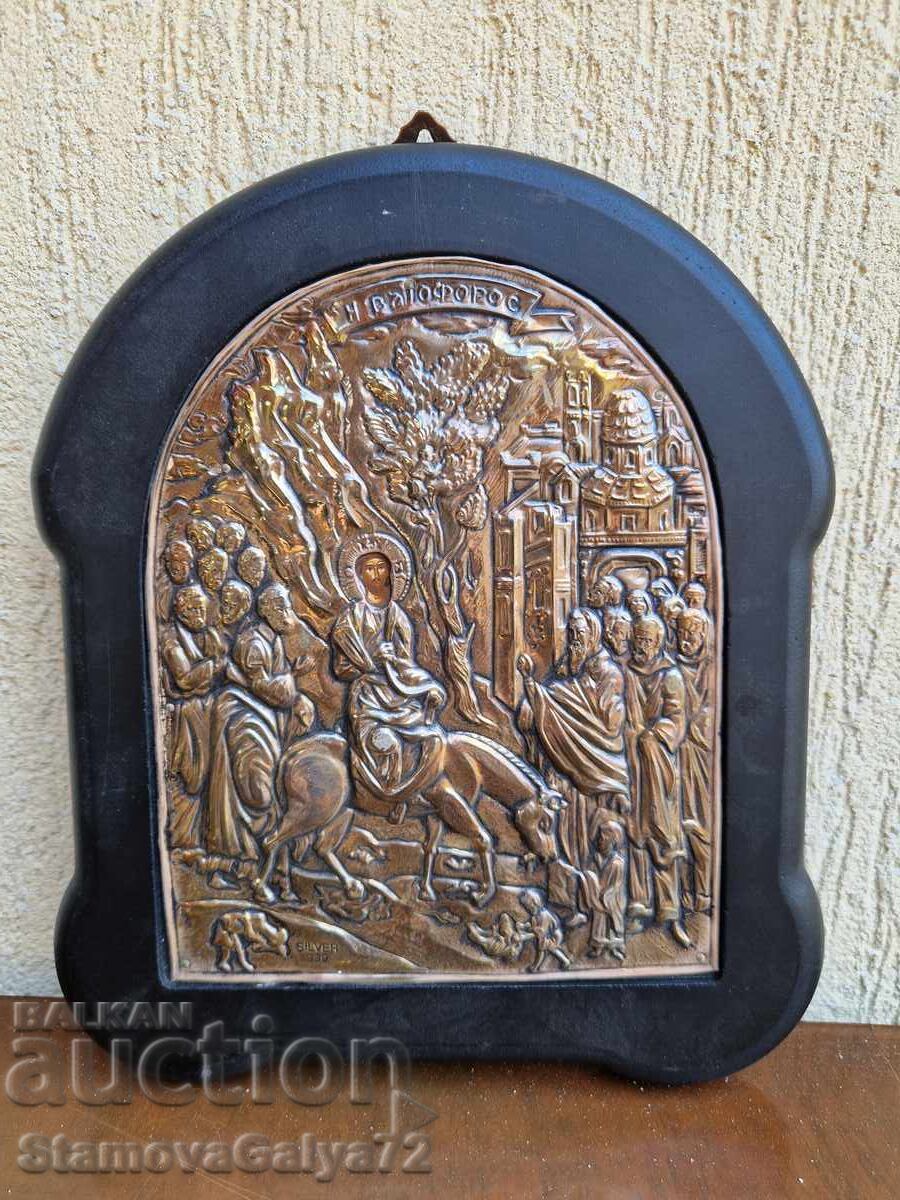 Frumoasă icoană de argint cu certificat și marcaj