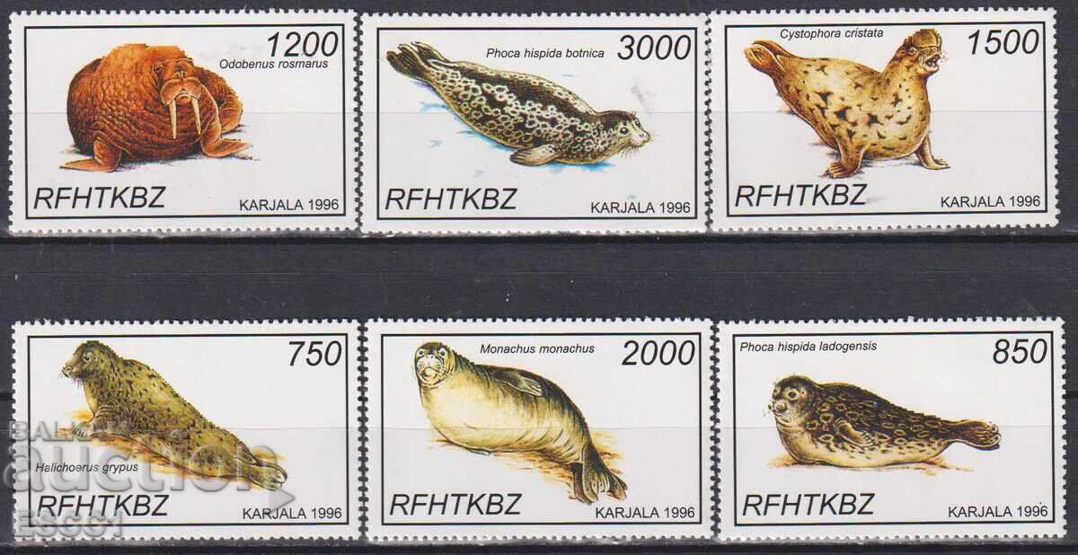 Clean stamps Fauna Marine Mammals 1996 from Karelia Russia