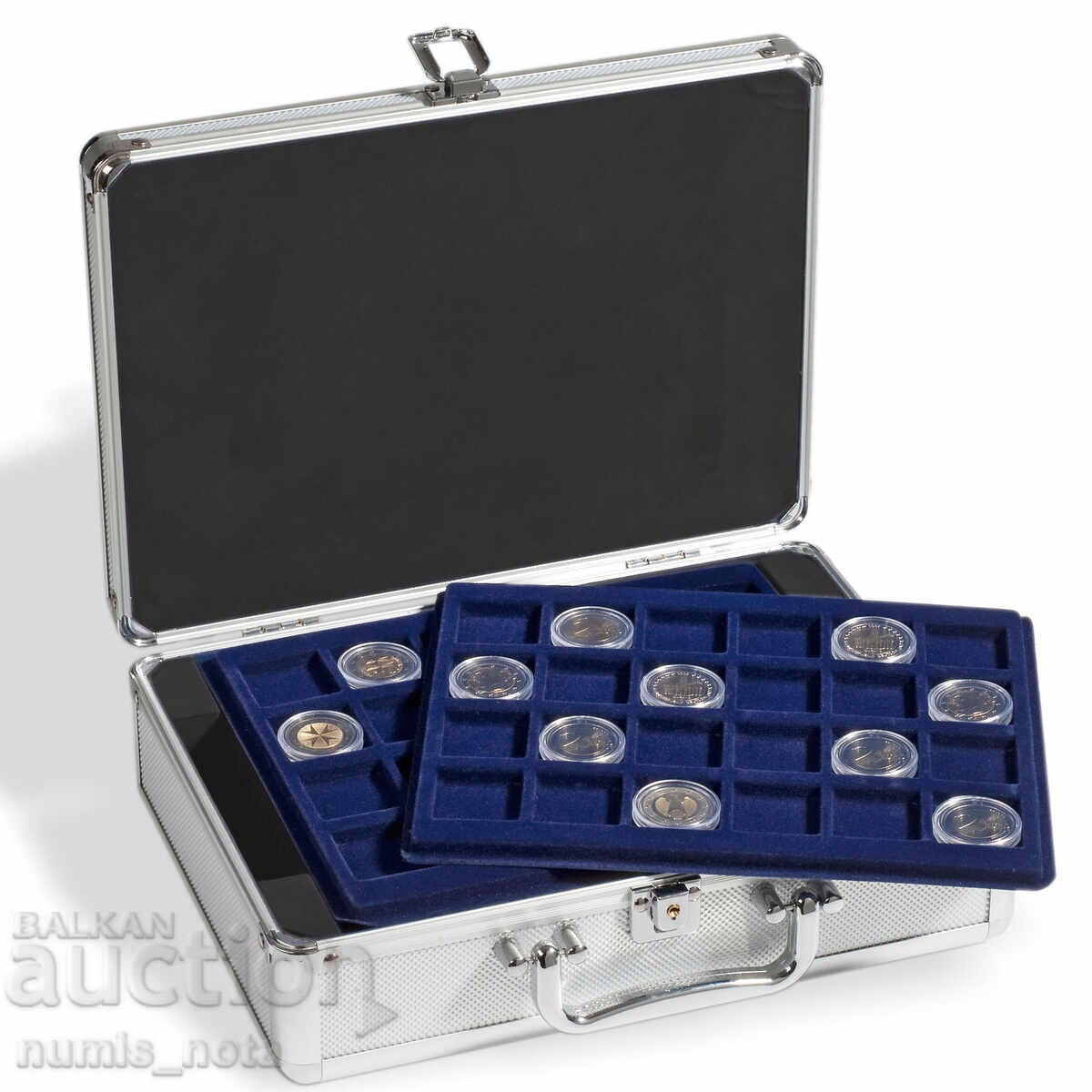 Valiză de aluminiu cu 6 tăvi CARGO S6 pentru 144 monede x 2 euro