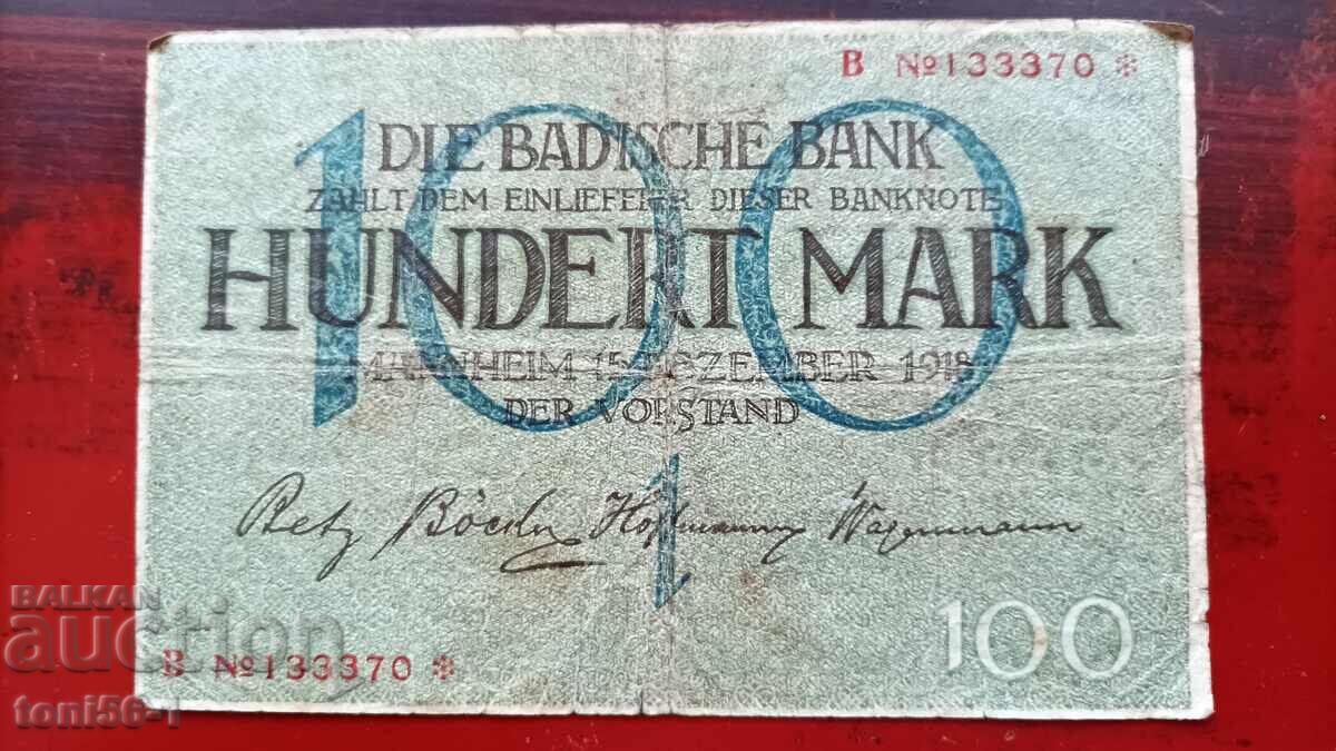 Γερμανία, νότγκελντ της Τράπεζας της Βάδης για 100 μάρκα του 1918