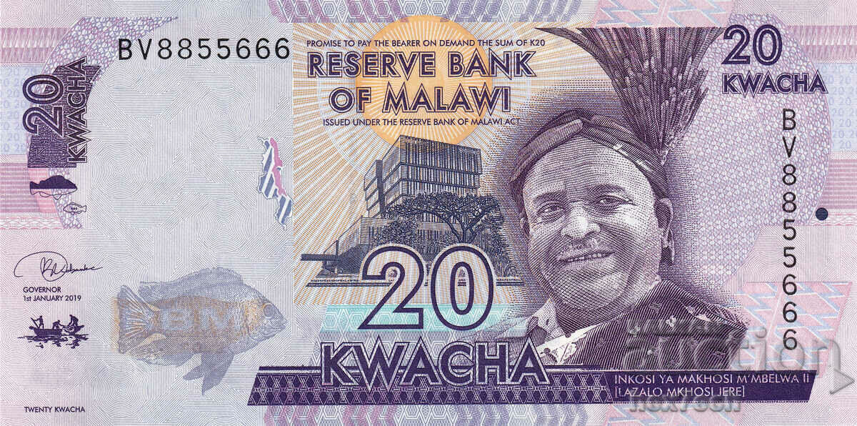 ❤️ ⭐ Malawi 2019 20 kwacha UNC nou ⭐ ❤️ cu preț 1.19 BGN | € 0.61