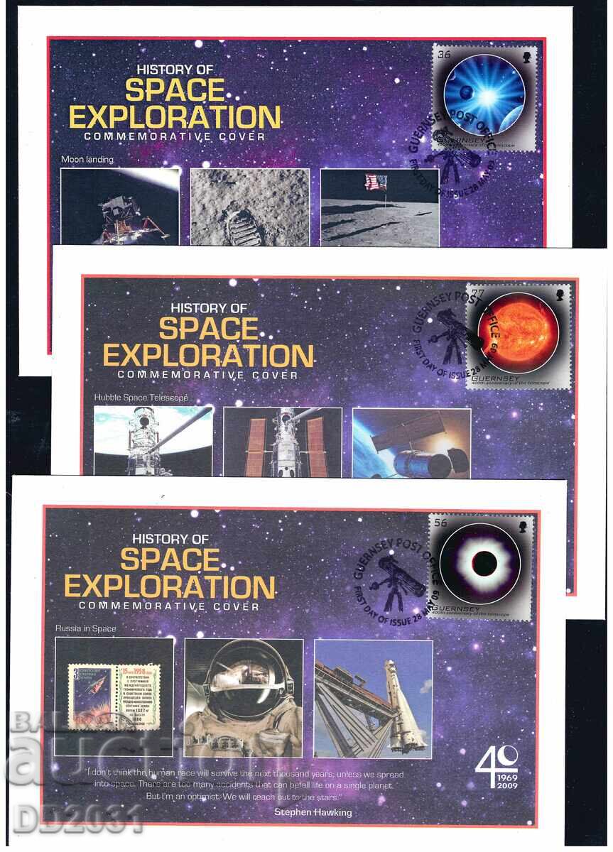 Гърнси 2009 - 3 FDC  космос ФИ