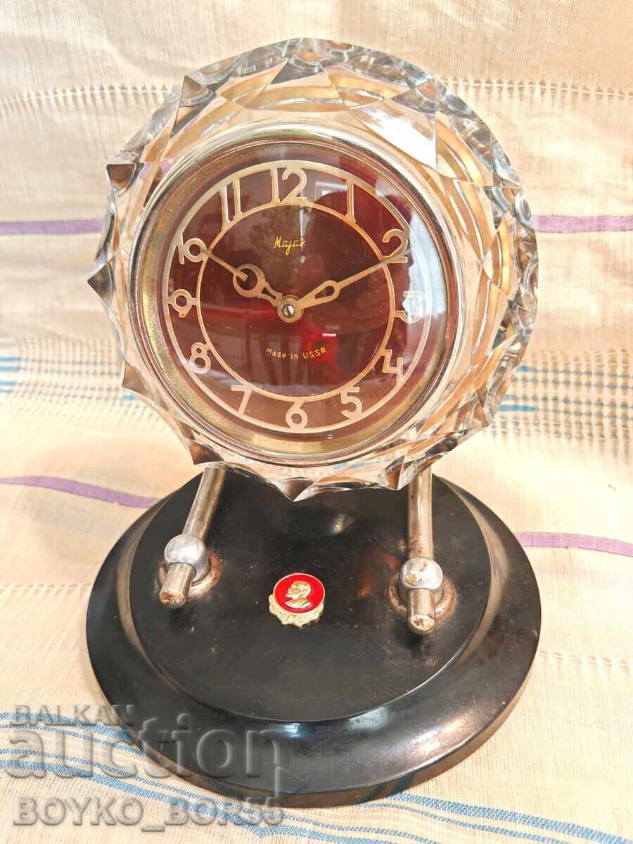 Ruski Sots SSSR Κομματικός Κρυστάλλινος Επιτραπέζιος Ρολόι Μαγιάκ Maja