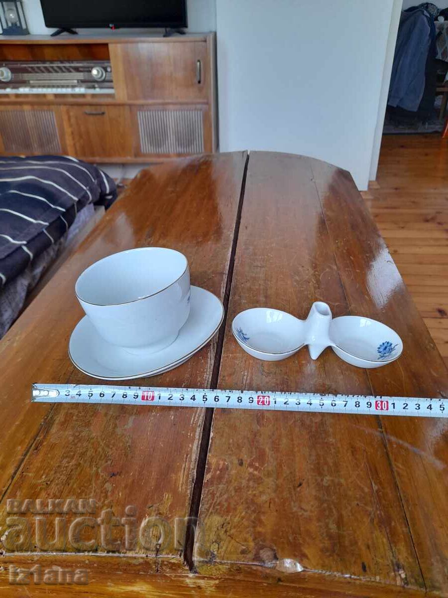 Old porcelain set bowl and salt shaker - 7