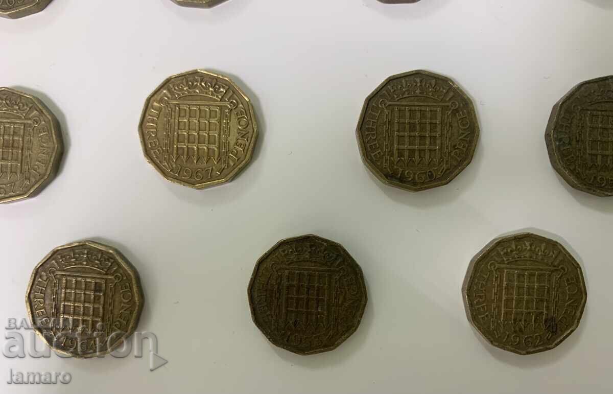 Auction  Lot of 11 British 3 Pence Coins 1953-1967