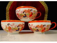 Trei cești de porțelan os japonez 58 g, aur