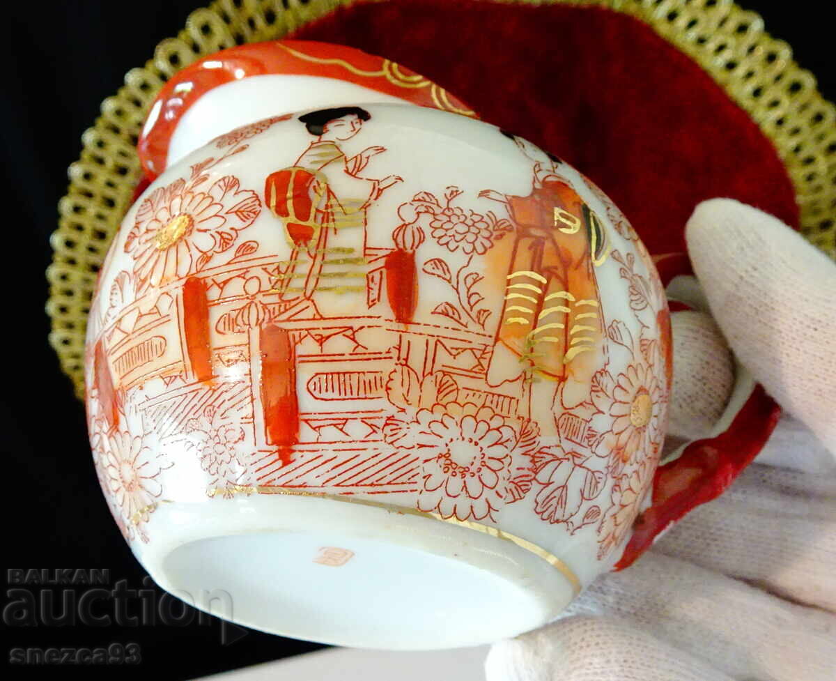 Cană, căniță porțelan japonez, aur, gheise - 5