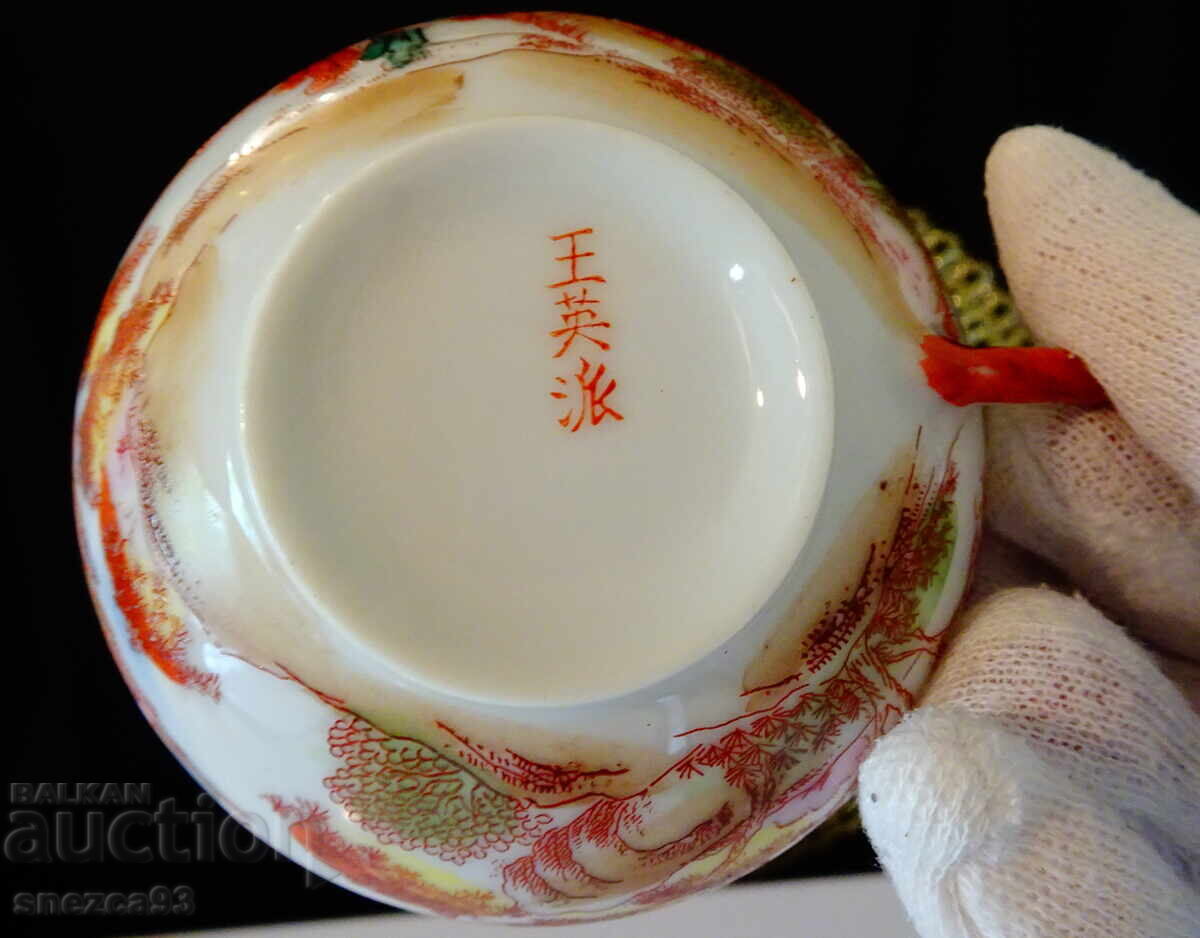 Ceașcă de porțelan japonez Kutani, coajă de ou - 7