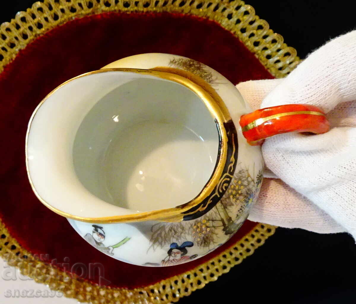 Livrarea Cană și zaharniță porțelan japonez Satsuma, aur