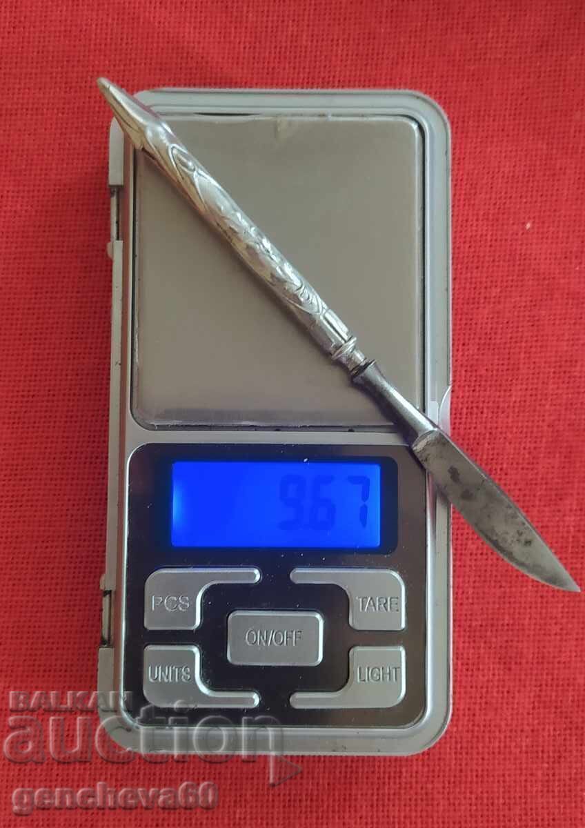 Antique scalpel, silver handle with ornaments - 6
