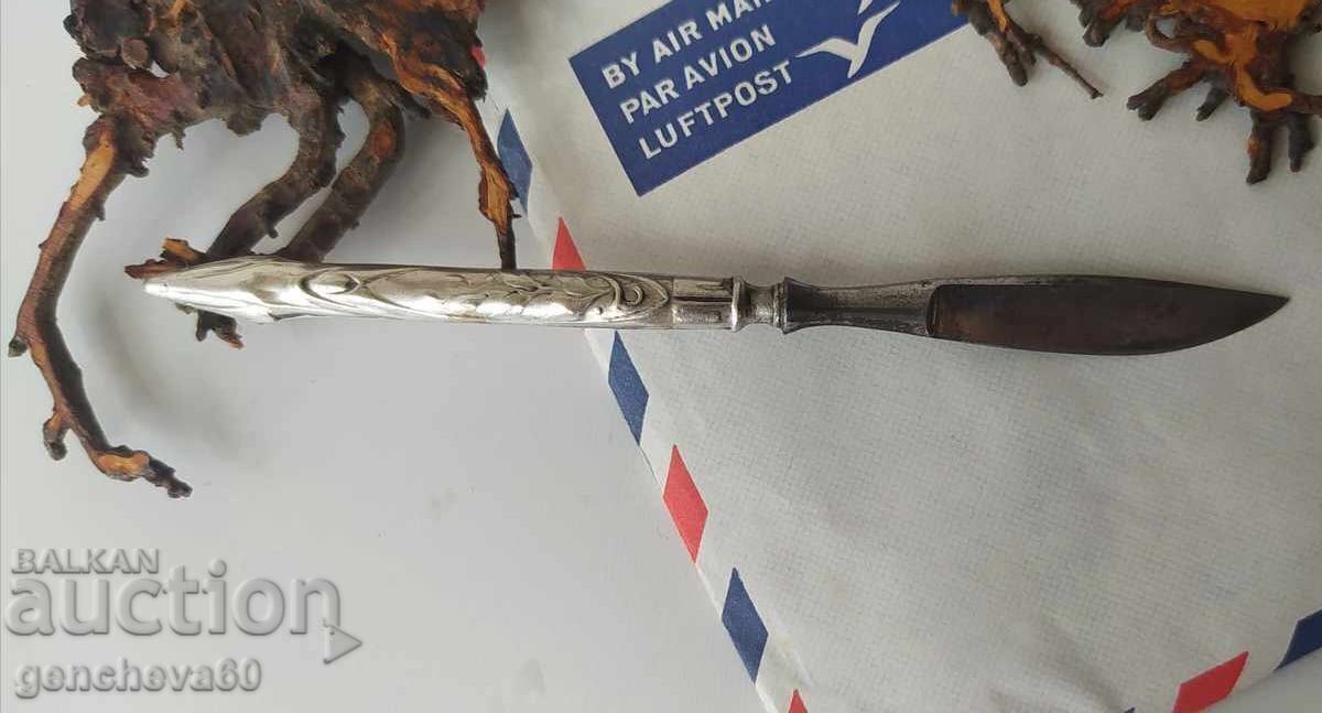 Antique scalpel, silver handle with ornaments - 7