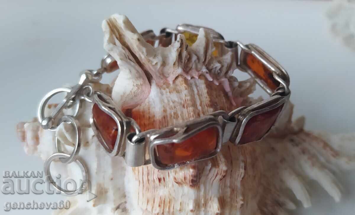 Old Bracelet with Baltic Amber Silver 925 / 23g - 6 Old Bracelet with Baltic Amber Silver 925 / 23g - 6