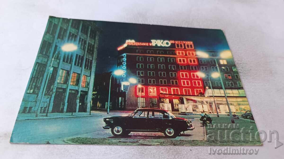 Postcard Warsaw Bracka Street Night 1968
