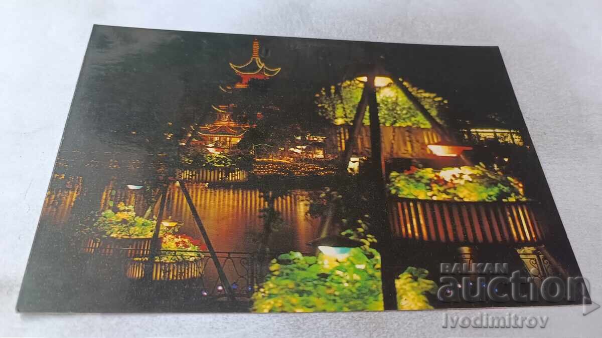 Postcard Copenhagen Chinese Tower Tivoli 1986