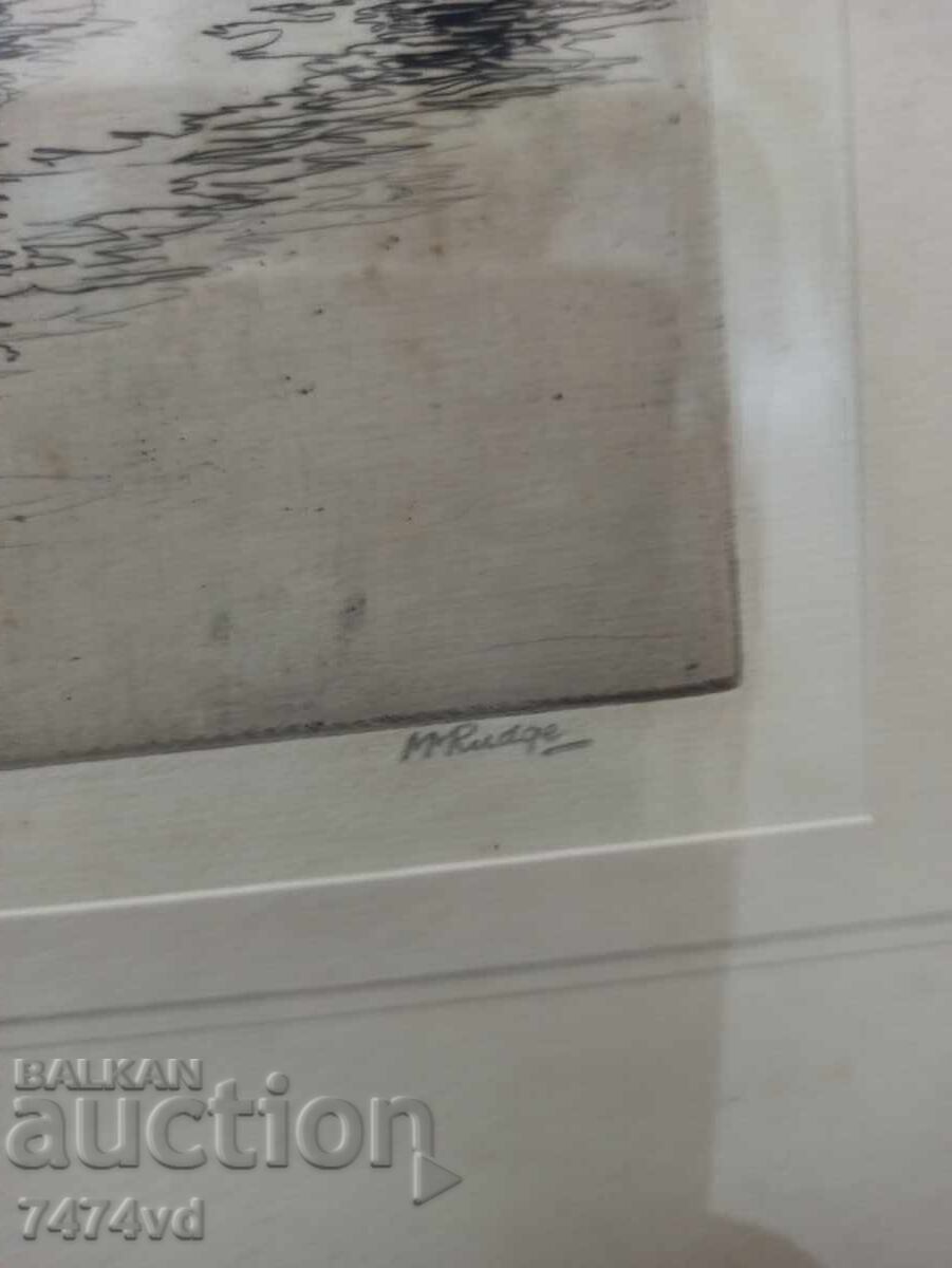 Licitație Gravură veche de autor, desen de artistul M.Rudge
