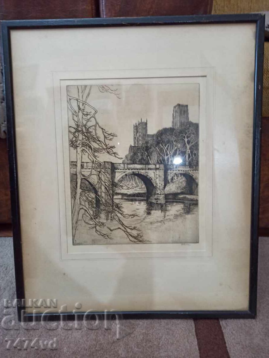 Gravură veche de autor, desen de artistul M.Rudge